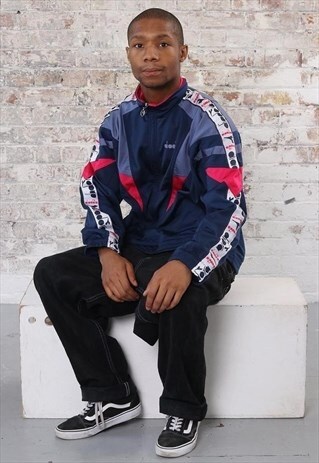 VINTAGE DIADORA TAPE LOGO TRACK JACKET NAVY BLUE PINK