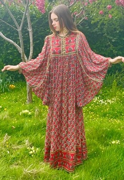 70's Vintage Kani The Vogue Rockford Red Indian Cotton Dress