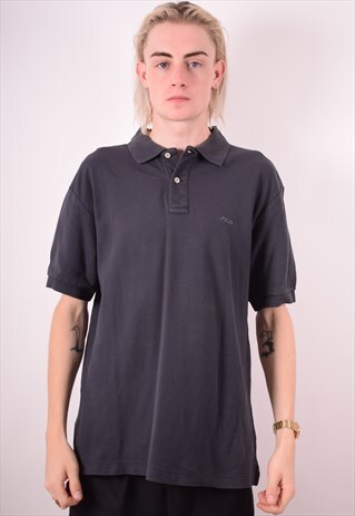 FILA MENS VINTAGE POLO SHIRT LARGE BLACK 90S
