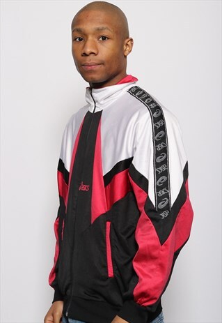 VINTAGE ASICS TAPE LOGO TRACK JACKET RED PINK BLACK