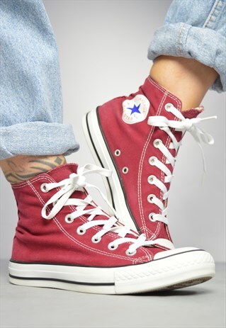 VINTAGE 90S CONVERSE BURGUNDY HI-TOPS TRAINERS PREPPY RETRO
