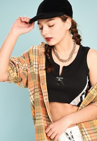 90'S RETRO TARTAN CHECKED OVERSIZED WORKWEAR DADS SHIRT TOP