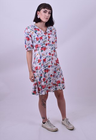 VINTAGE 90'S FLOWER PRINT MIDI GRUNGE DRESS SIZE 12 TO 14