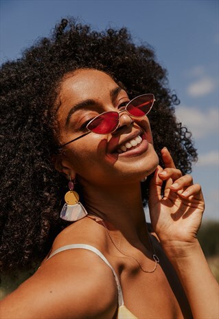 SUPER NARROW DARK PINK CAT EYE SUNGLASSES
