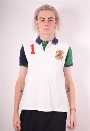 POLO RALPH LAUREN MENS VINTAGE POLO SHIRT MEDIUM WHITE 90S