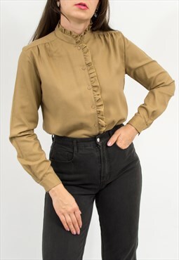 Vintage frilled neck blouse minimalist shirt women