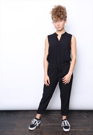 BLACK SLEEVELESS BOILER WORKWEAR JUMPSUIT