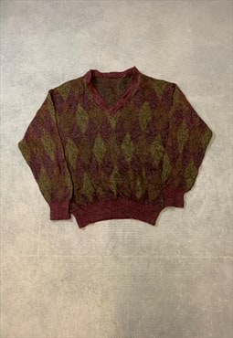 Vintage Knitted Jumper Abstract Patterned Knit Sweater