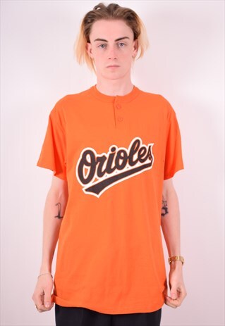 MAJESTIC MENS VINTAGE ORIOLES T-SHIRT TOP LARGE ORANGE 90S