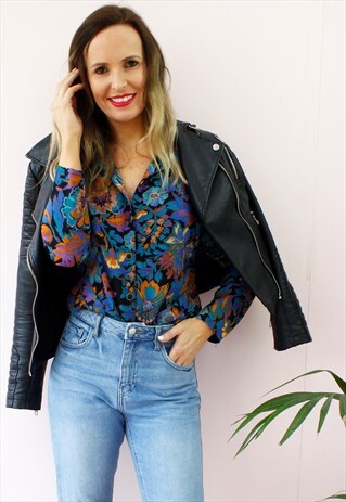 VINTAGE 80'S BLUE FLORAL SHIRT BLOUSE
