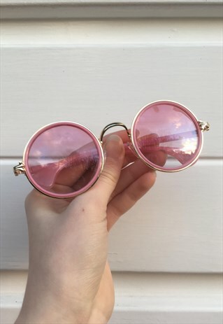 WOMENS VINTAGE 80S STYLE PINK CIRCLE JOHN LENNON SUNGLASSES
