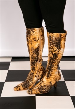 90s 00s Vintage Leopard Print Knee High Boots Size 8