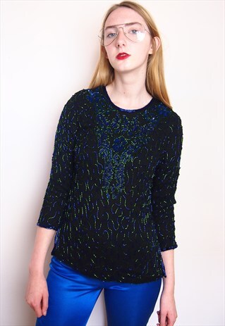 VINTAGE BLACK SEQUENCES SILK TOP