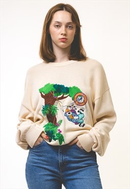 Vintage Ice Knitted Embroidered Women Sweater 5699