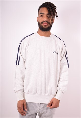 ADIDAS MENS VINTAGE SWEATSHIRT JUMPER XL GREY 90S