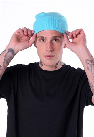 ESSENTIAL CUFFED BEANIE HAT - TURQUOISE SURF BLUE