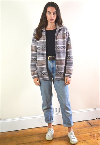 90S VINTAGE PURPLE TONE PATTERNED FULL ZIP FLEECE