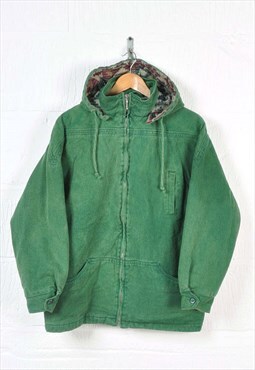 Vintage Workwear Hooded Jacket Aztec Blanket  Lined Green Sm