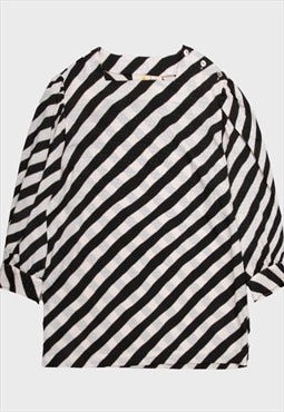Liz Claibourne black and white diagonal striped puff-sleeve 