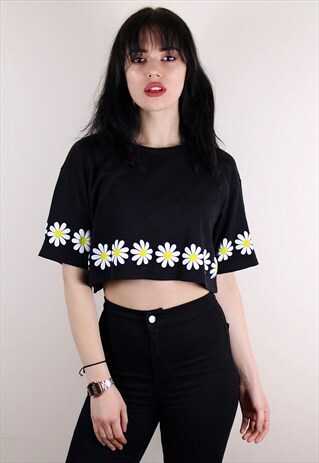 VINTAGE BLACK FLORAL CROP TOP