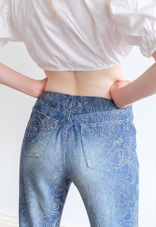 VINTAGE 90S Y2K VERSACE RHINESTONE DENIM TROUSERS JEANS