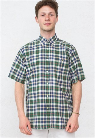 VINTAGE GREEN LACOSTE CHECKED SHORT SLEEVE SHIRT