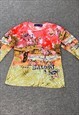 Y2K PINK COWBOY SALOON GRAPHIC PRINT LONG SLEEVE TOP