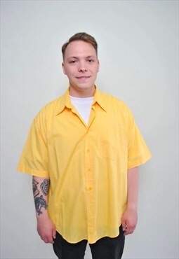 90's yellow shirt, summer short sleeve button down shirt