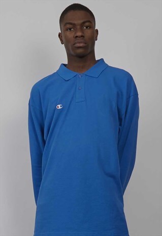 VINTAGE 90'S BRIGHT BLUE CHAMPION POLO SWEATER