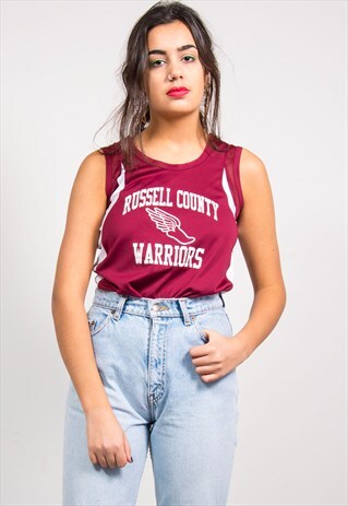 VINTAGE 90'S BURGUNDY USA COLLEGE SPORTS JERSEY VEST TOP
