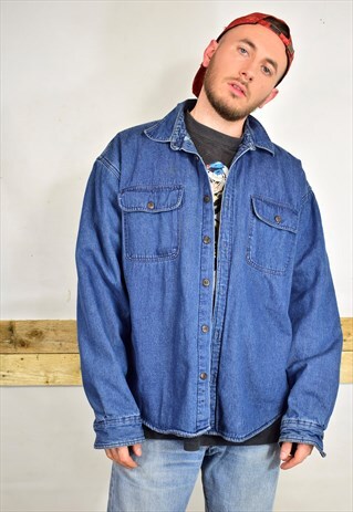 VINTAGE 90S DENIM FLEECE LINED SHIRT JACKET OVERSIZE