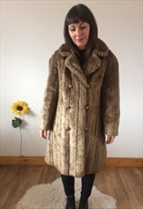 Vintage 70s Midi Caramel Beige Faux Fur Coat