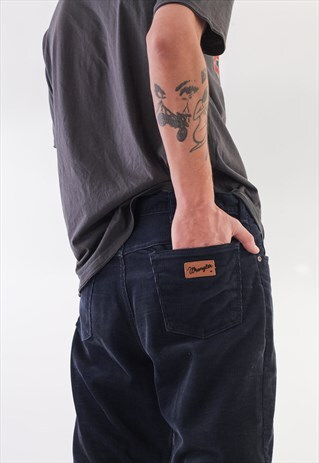 VINTAGE WRANGLER CORDUROY DENIM PANTS TROUSERS 90S NAVY BLUE