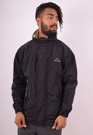 KAPPA MENS VINTAGE WINDBREAKER JACKET MEDIUM BLACK 90S