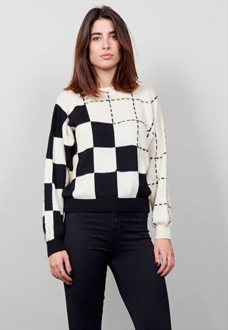 VINTAGE 80'S MONOCHROME KNIT JUMPER