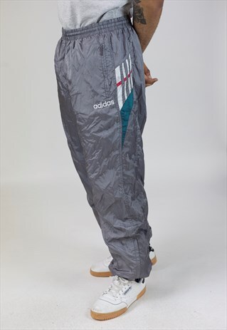 VINTAGE 90'S ADIDAS GREY SHELL TRACKSUIT BOTTOMS