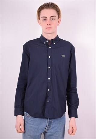 LACOSTE MENS VINTAGE SHIRT MEDIUM NAVY BLUE 90'S