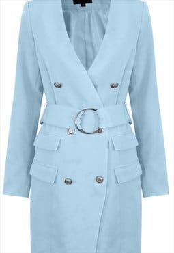 O Ring Double Breasted Coat In Sky Blue