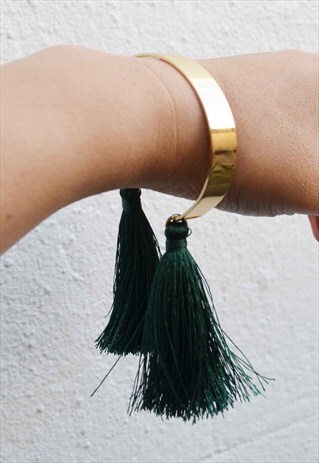 GOLD COLOUR BANGLE WITH GREEN TASSEL