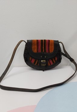 Leather Stripe Crossbody Bag Brown Multi