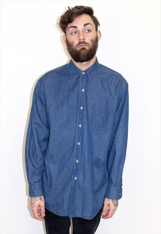 VINTAGE 90S DENIM BLUE HIPSTER GRUNGE SLOUCHY SMART SHIRT