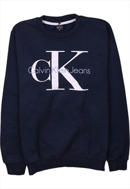 Vintage 90's Calvin Klein Sweatshirt Spellout Crew Neck Navy