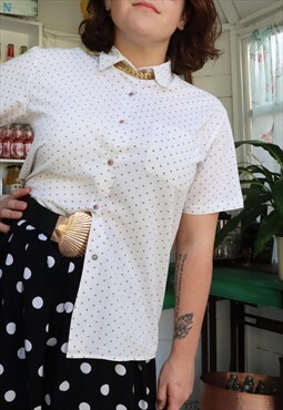 Vintage 80s Polka Dot Spotty Spots Monochrome Shirt Blouse