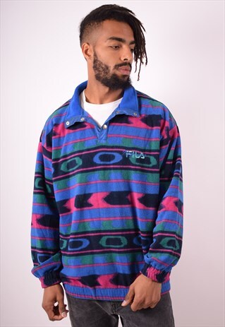 FILA MENS VINTAGE FLEECE JUMPER LARGE MULTI 90S