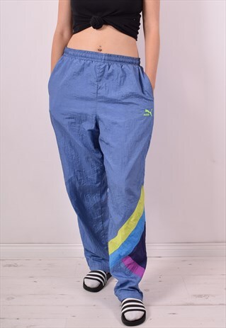 PUMA WOMENS VINTAGE TRACKSUIT TROUSERS W36 L31 BLUE 90S