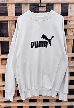 Vintage Puma 1990s beige embroidered sweatshirt large 