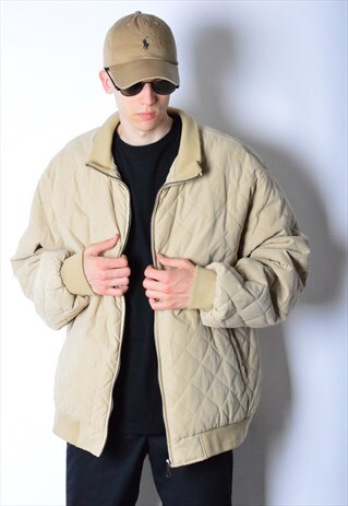 VINTAGE 90S BEIGE QUILTED WARM BOMBER JACKET