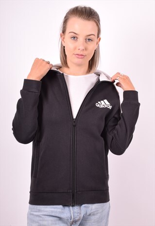 ADIDAS WOMENS VINTAGE HOODIE JACKET MEDIUM BLACK 90'S
