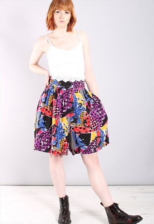 VINTAGE 80S ABSTRACT CRAZY PATTERNED CULOTTE SHORTS