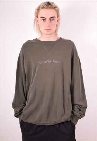 CALVIN KLEIN MENS VINTAGE SWEATSHIRT JUMPER XL KHAKI 90S